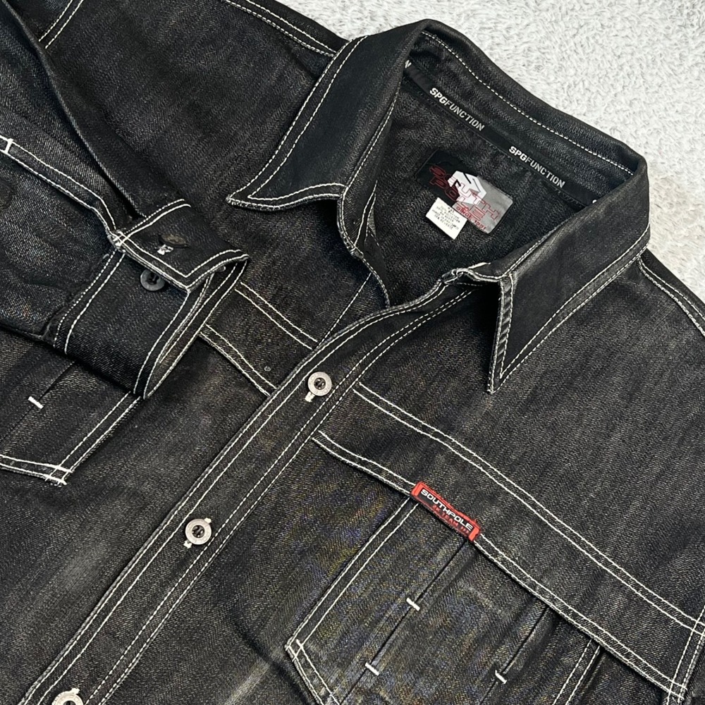Vintage Southpole Y2K 90s Hip Hop XXL Skater Denim Shirt Jacket Black‎ Rave SPG